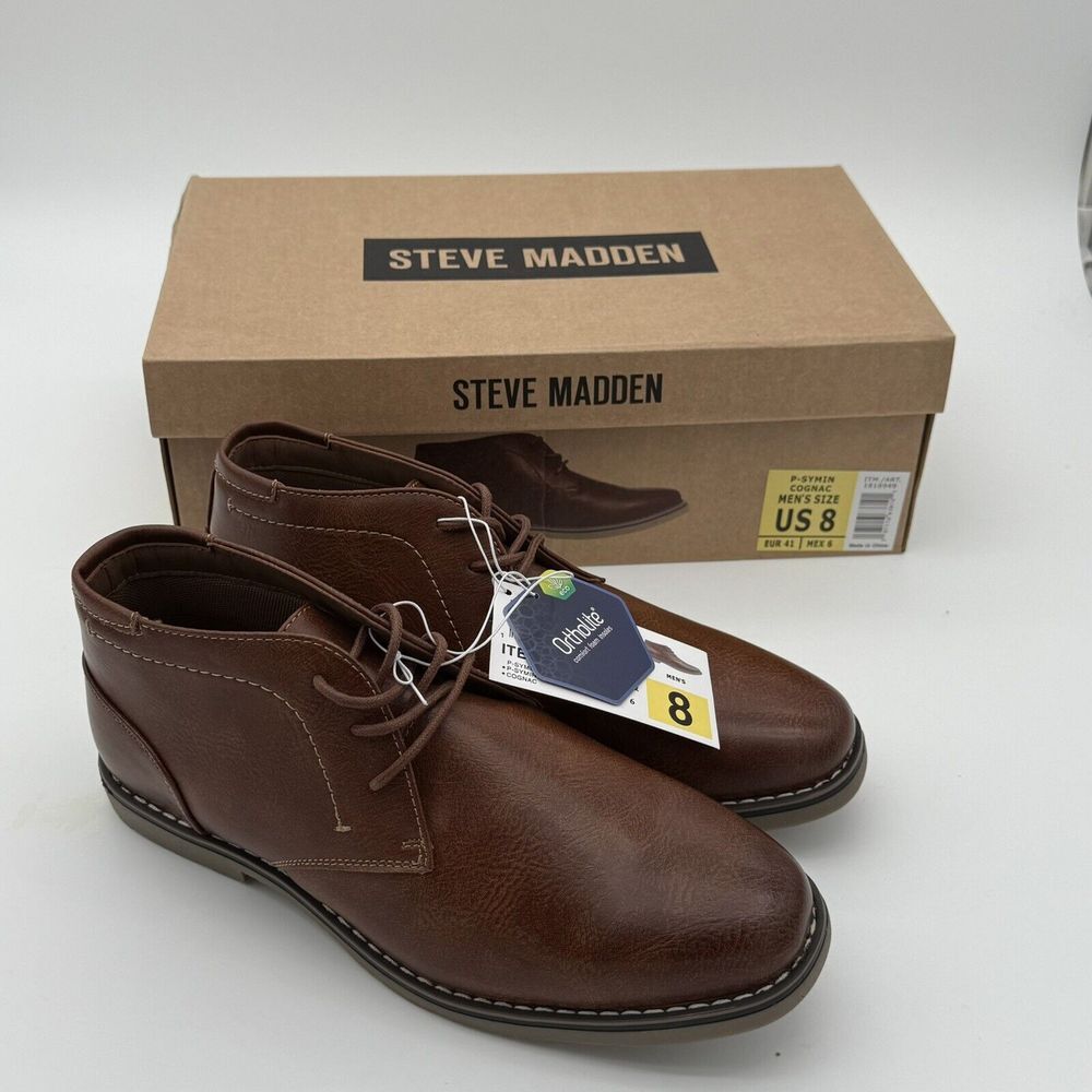 Men's Steve Madden P-Symin Chukka Boots Size 8 Cognac Ortholite Breathable Dress